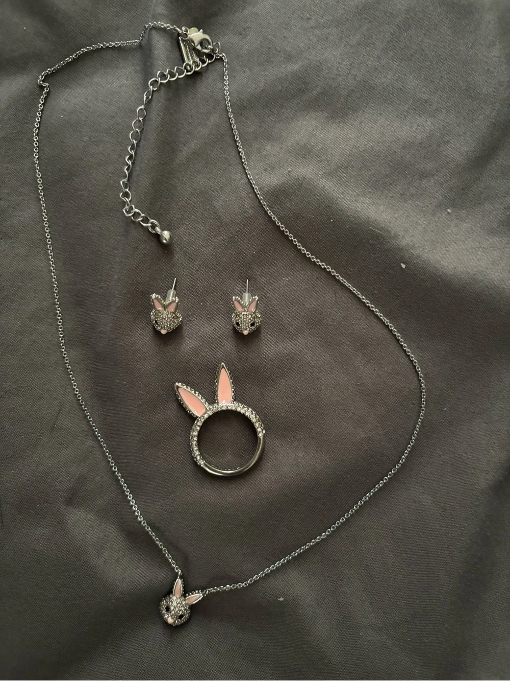 kate spade Silver and Pink Bunny Jewelry Set
